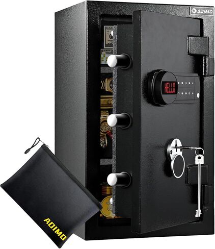 ADIMO Biometric Safe، 1.2 قدم مكعب آمن للمنزل مع لوحة مفاتيح تعمل باللمس، رف قابل للإزالة، نظام إنذار، صندوق نقود من سبائك الصلب للمستندات والمجوهرات والأشياء الثمينة في المنزل والمكتب واستخدام الفندق in Kuwait