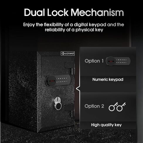 ADIMO Biometric Safe، 1.2 قدم مكعب آمن للمنزل مع لوحة مفاتيح تعمل باللمس، رف قابل للإزالة، نظام إنذار، صندوق نقود من سبائك الصلب للمستندات والمجوهرات والأشياء الثمينة في المنزل والمكتب واستخدام الفندق in Kuwait