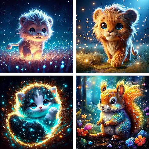 FLAJZ 4 Pack Diamond Art Kits for Kids, 5D Cartoon Cute Animals Dimond Art Kits, Diamond Painting Kits for Kids Beginners, DIY Full Drill Round Mosaic Gem Art Kits for Home Wall Decor 6x6 Inch in Saudi Arabia