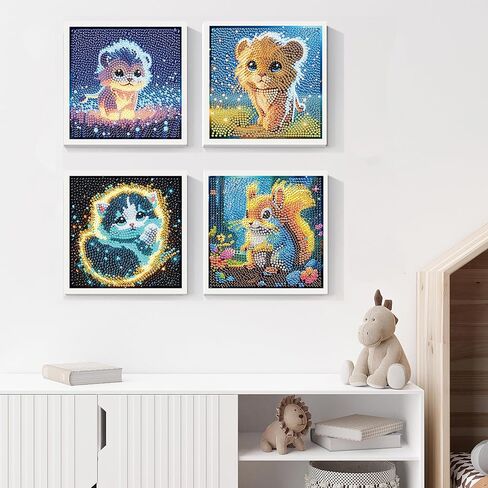 FLAJZ 4 Pack Diamond Art Kits for Kids, 5D Cartoon Cute Animals Dimond Art Kits, Diamond Painting Kits for Kids Beginners, DIY Full Drill Round Mosaic Gem Art Kits for Home Wall Decor 6x6 Inch in Saudi Arabia