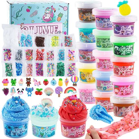 مجموعة سلايم كريستالية شفافة للأطفال، مجموعة صنع سلايم يمكنك صنعها بنفسك مع 36 مجموعة إضافية، دلو سلايم قوس قزح للفتيات والفتيان من عمر 8 إلى 12 سنة، هدية لحفلات أعياد الميلاد وعيد الفصح، 17 أونصة سائلة مصنوعة مسبقًا in Kuwait