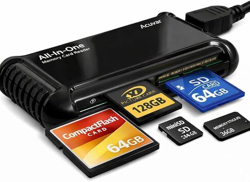 قارئ/كاتب بطاقات ذاكرة USB الكل في 1 فائق السرعة من Acuvar لجميع البطاقات SD/SDHC، Micro SD، CF، XD، MS/Pro & Duo Cards Plug N Play، متوافق مع Apple وWindows، مدعوم من USB in Kuwait