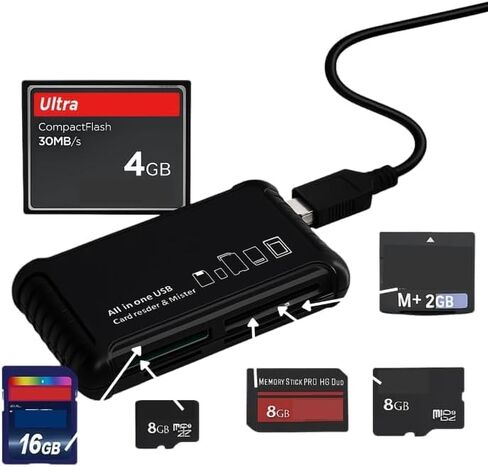 قارئ/كاتب بطاقات ذاكرة USB الكل في 1 فائق السرعة من Acuvar لجميع البطاقات SD/SDHC، Micro SD، CF، XD، MS/Pro & Duo Cards Plug N Play، متوافق مع Apple وWindows، مدعوم من USB in Kuwait