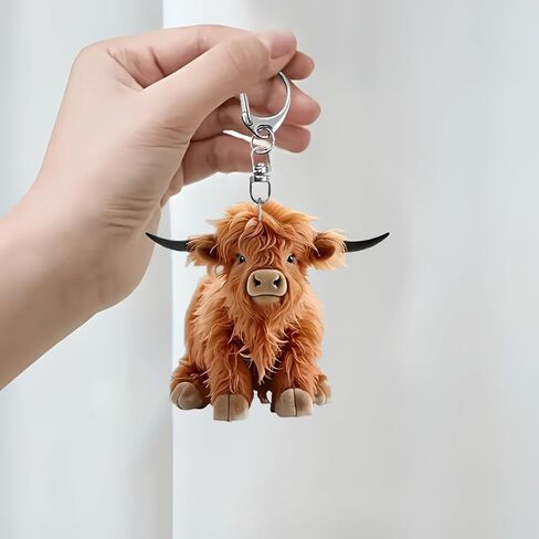 2 Pack Highland Cow Keychains, Cute Fluffy Cow Key Chain with Flower Crown, Cartoon Animal Keyring for Women Men, Funny Car Bag Purse Backpack Charm Accessory Gift/YSK-T12 in Saudi Arabia