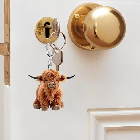 2 Pack Highland Cow Keychains, Cute Fluffy Cow Key Chain with Flower Crown, Cartoon Animal Keyring for Women Men, Funny Car Bag Purse Backpack Charm Accessory Gift/YSK-T12 in Saudi Arabia