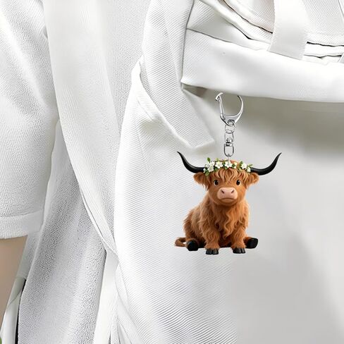 2 Pack Highland Cow Keychains, Cute Fluffy Cow Key Chain with Flower Crown, Cartoon Animal Keyring for Women Men, Funny Car Bag Purse Backpack Charm Accessory Gift/YSK-T12 in Saudi Arabia