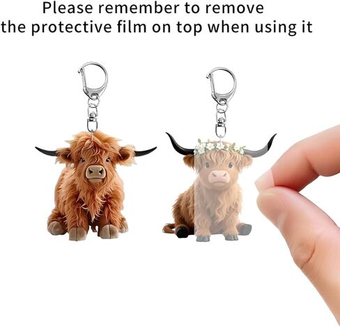 2 Pack Highland Cow Keychains, Cute Fluffy Cow Key Chain with Flower Crown, Cartoon Animal Keyring for Women Men, Funny Car Bag Purse Backpack Charm Accessory Gift/YSK-T12 in Saudi Arabia