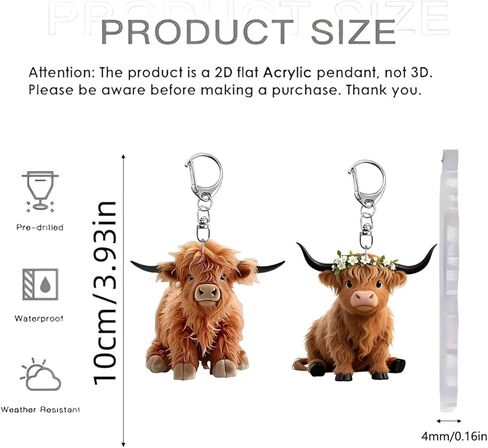 2 Pack Highland Cow Keychains, Cute Fluffy Cow Key Chain with Flower Crown, Cartoon Animal Keyring for Women Men, Funny Car Bag Purse Backpack Charm Accessory Gift/YSK-T12 in Saudi Arabia