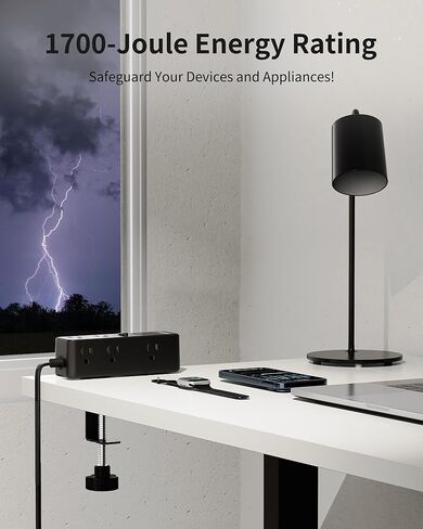 Desk Clamp Power Strip, Desktop Edge Mount Surge Protector with 9 Outlets 4 USB Ports (2 USB C), 10 Ft Flat Plug Extension Cord, Tabletop Charging Station for Home Office, Black in Kuwait