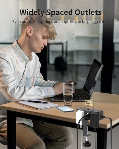 Desk Clamp Power Strip, Desktop Edge Mount Surge Protector with 9 Outlets 4 USB Ports (2 USB C), 10 Ft Flat Plug Extension Cord, Tabletop Charging Station for Home Office, Black in Kuwait