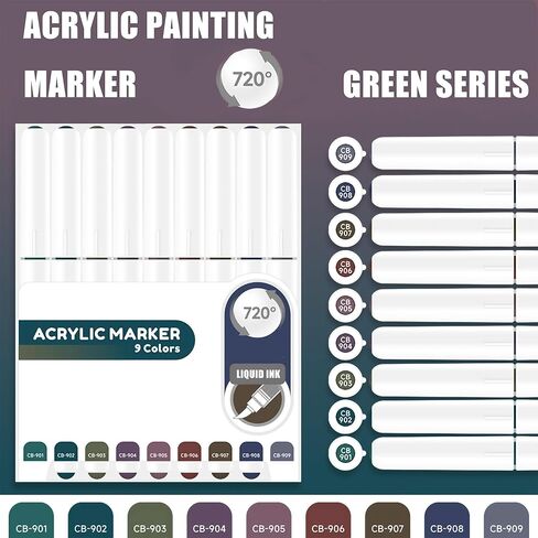 9 Color Green Series Set of Water-based Acrylic Paint Marker, Soft Brush Tips Pens, for Art Creation, Paper, Eggs, Glass, Rock Painting, Mugs, Graffiti, Card Making in Saudi Arabia