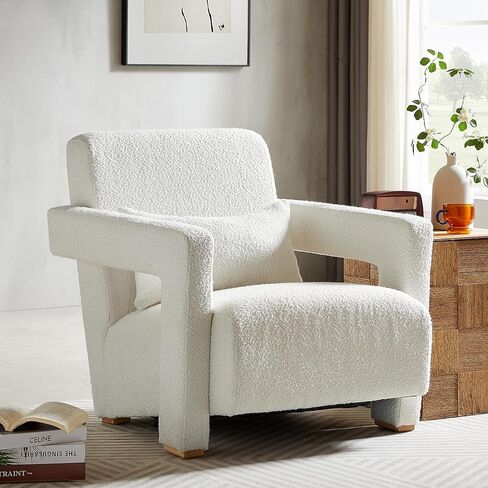 Sleek Right Angle Armrests, Ergonomic Lumbar Support, Square Wooden Block Legs, Inclined Seat for Comfort, Artistic Statement Pcs for Living Room,Bedroom and Study in Saudi Arabia