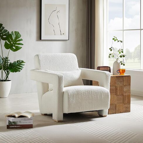 Sleek Right Angle Armrests, Ergonomic Lumbar Support, Square Wooden Block Legs, Inclined Seat for Comfort, Artistic Statement Pcs for Living Room,Bedroom and Study in Saudi Arabia