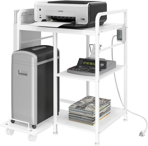 حامل طابعة كبير مع وحدة تخزين، طاولة طابعة مقاس 22 × 18 بوصة للمكتب المنزلي، حامل برج الكمبيوتر الشخصي مع محطة شحن، رف قابل للسحب للماسح الضوئي لجهاز الفاكس (أسود) in Kuwait