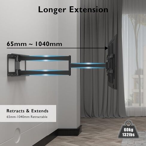 BONTEC TV Wall Mount with Extra Long Articulated Arm for 32-75 inch up to 132lbs, Tilt Swivel Level Wall Mount Universal Dual Arm Long Reach TV Bracket, Full Motion TV Wall Mount, Max VESA 600x400mm in Kuwait