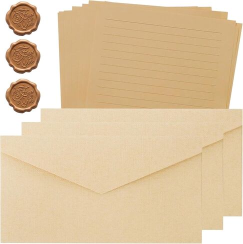 10 Letter Writing Paper and 3 Textured Envelopes Set with 3 Wax Seal Sticker for Wedding, Invitations, Graduation (Beige) in Saudi Arabia