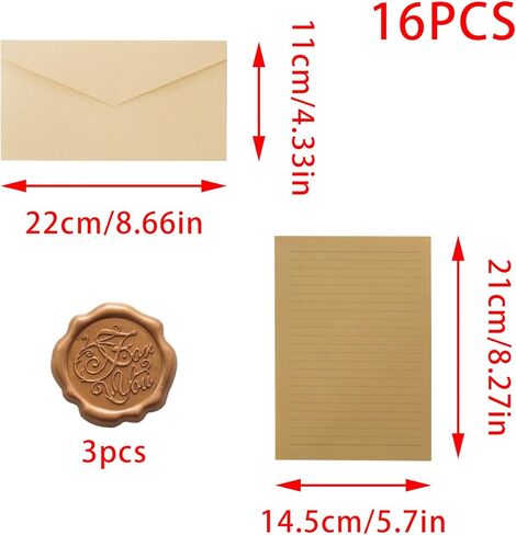 10 Letter Writing Paper and 3 Textured Envelopes Set with 3 Wax Seal Sticker for Wedding, Invitations, Graduation (Beige) in Saudi Arabia