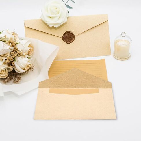 10 Letter Writing Paper and 3 Textured Envelopes Set with 3 Wax Seal Sticker for Wedding, Invitations, Graduation (Beige) in Saudi Arabia