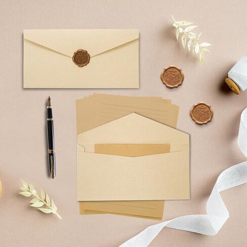 10 Letter Writing Paper and 3 Textured Envelopes Set with 3 Wax Seal Sticker for Wedding, Invitations, Graduation (Beige) in Saudi Arabia
