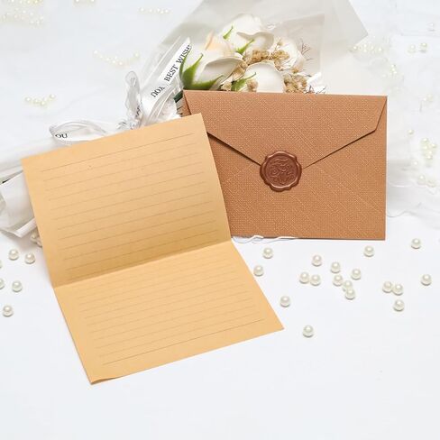 10 Letter Writing Paper and 3 Textured Envelopes Set with 3 Wax Seal Sticker for Wedding, Invitations, Graduation (Beige) in Saudi Arabia