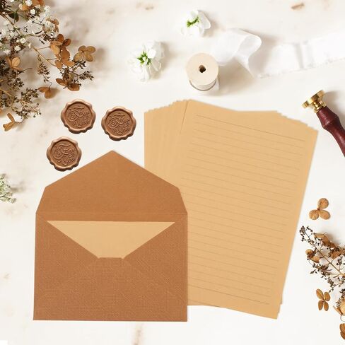 10 Letter Writing Paper and 3 Textured Envelopes Set with 3 Wax Seal Sticker for Wedding, Invitations, Graduation (Beige) in Saudi Arabia