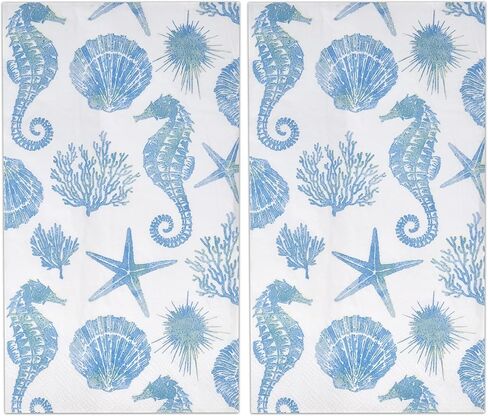 100 Sea Horse Guest Napkins 3 Ply Disposable Paper Tropical Ocean Beach Starfish Shell Teal Seahorse Dinner Hand Napkin for Gym Bathroom Powder Room Wedding Birthday Party Coastal Decorative Towels in Saudi Arabia