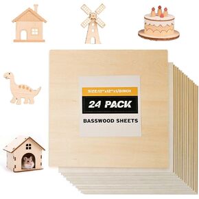 Basswood Sheets 12x12 in, 1/8 Inch Thick 24 Pack Unfinished Square Wood Boards for Laser Cutting, Wood Burning, Engraving, Painting, DIY Crafts, Model Making, CNC, and Architectural Projects in Saudi Arabia