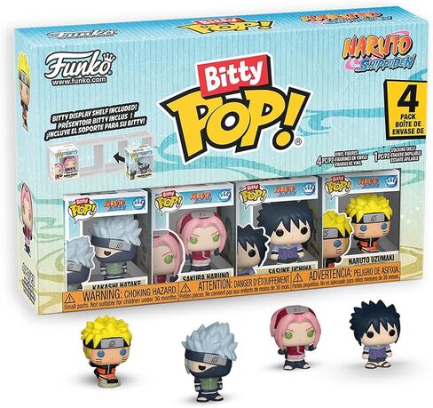 Funko Pop! Bitty: Naruto Shippuden - Kakashi, Sakura, Sasuke, and Chase Mini Figure - 0.9 Inch (2.2 Cm) - Anime Collectable - Gift Idea - Stackable Display Shelf Included in Saudi Arabia