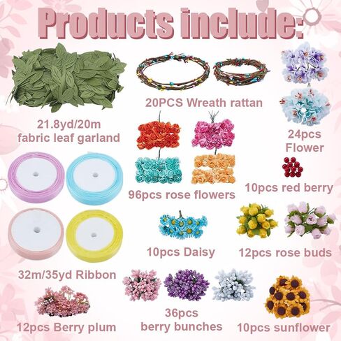INFUNLY 20 Set DIY Flower Crowns Making Kit Handmade Floral Crown Garland Kit Make Your Own Flower Wreath Hair Accessories Gift for Women in Saudi Arabia