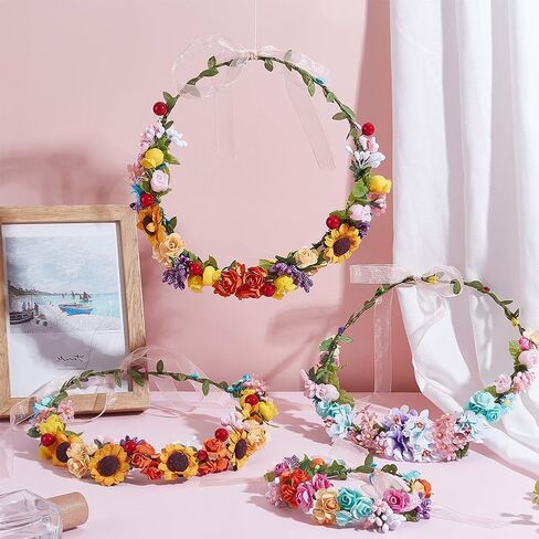 INFUNLY 20 Set DIY Flower Crowns Making Kit Handmade Floral Crown Garland Kit Make Your Own Flower Wreath Hair Accessories Gift for Women in Saudi Arabia