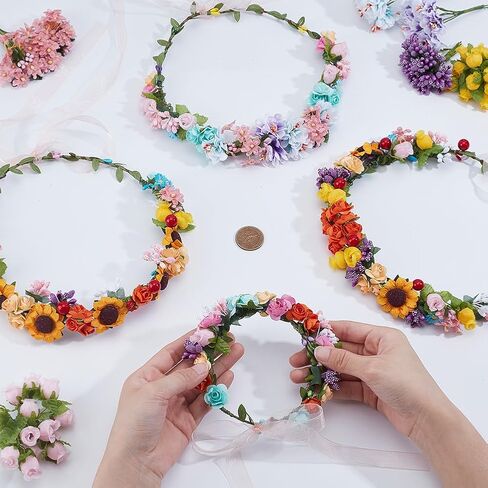 INFUNLY 20 Set DIY Flower Crowns Making Kit Handmade Floral Crown Garland Kit Make Your Own Flower Wreath Hair Accessories Gift for Women in Saudi Arabia