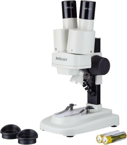 AMSCOPE-KIDS SE100ZZ-LED Portable Binocular Stereo Microscope, WF10X and WF25x Eyepieces, 20X and 50X Magnification, 2X Objective, LED Light Source, Reversible Black/White Stage Plate, Battery-Powered in Saudi Arabia