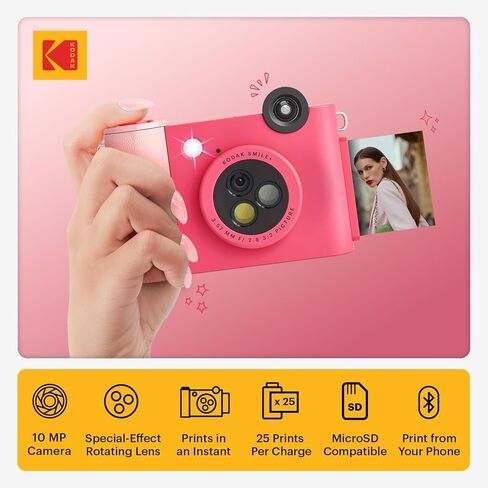 KODAK Smile+ Wireless Digital Instant Print Camera with Effect-Changing Lens, 2x3" Sticky-Backed Photo Prints, and Zink Printing Technology, Compatible with iOS and Android Devices - Fuchsia in Kuwait