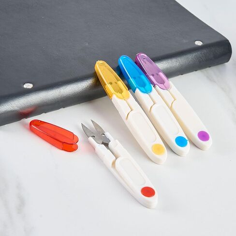 4PCS Compact 4 Inch U Shaped Portable Scissors with Protective Safety Cover for Yarn, Cross-Stitch, Thread, Sewing - Ideal for Craft, DIY in Saudi Arabia