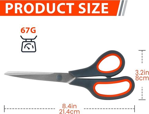 Scissors Fabric All Purpose Scissors for Office Multipurpose, Comfort Grip, PVD Coated, Stainless Steel Office Scissor 8 inch Grey Orange in Saudi Arabia