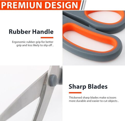 Scissors Fabric All Purpose Scissors for Office Multipurpose, Comfort Grip, PVD Coated, Stainless Steel Office Scissor 8 inch Grey Orange in Saudi Arabia