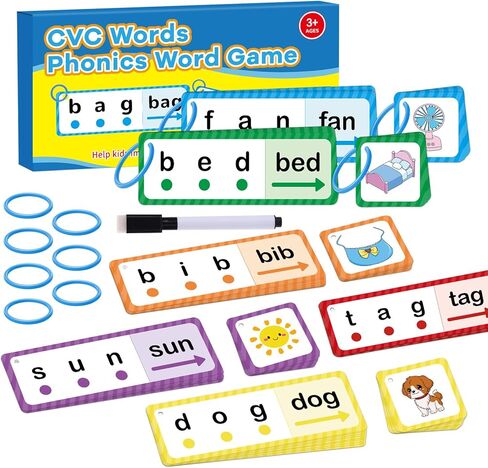 Phonics Games Flash Cards for Kids, CVC Word Games, Educational Speech Therapy Toys for Toddlers, Learn to Read & Spell, Preschool Kindergarten Learning Activities, Homeschool Essentials in Saudi Arabia