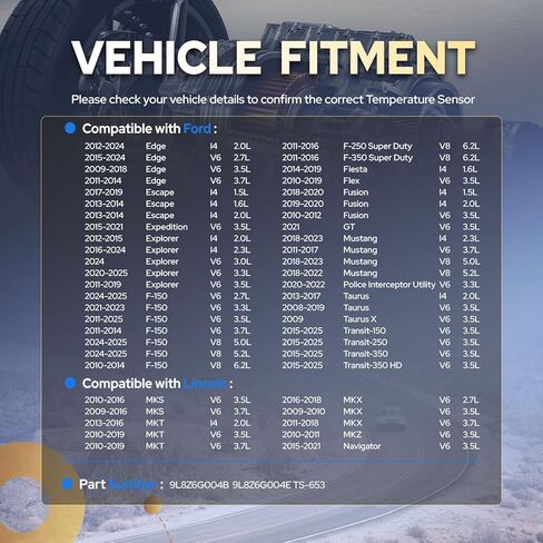 مستشعر درجة حرارة رأس الأسطوانة ENA متوافق مع Ford Lincoln F150 F250 Super Duty Explorer Edge Transit350 HD Navigator MKX MKT 3.3L 3.7L 5.2L 6.2L l4 V6 V8 2017 2018 2019 2020 يستبدل TS653 in Saudi Arabia