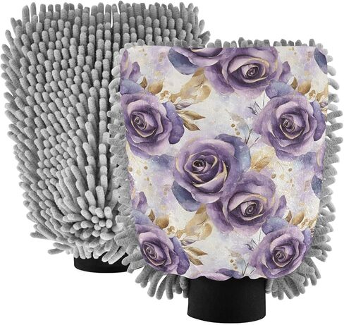 AIXIWAWA Luxury Flowers Print Car Wash Mitt Washing Glove Scratch Free Water Absorbent 2 Pack Large in Saudi Arabia