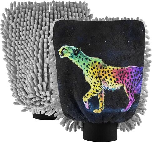 AIXIWAWA Neon Cheetah Print Car Wash Mitt Washing Glove Scratch Free Water Absorbent 2 Pack Large in Saudi Arabia