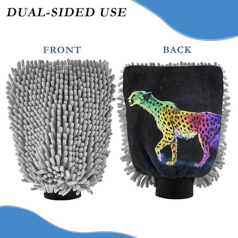AIXIWAWA Neon Cheetah Print Car Wash Mitt Washing Glove Scratch Free Water Absorbent 2 Pack Large in Kuwait