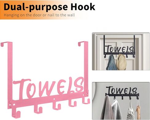 Over The Door Hook - Towel Holder Towel Hook Towel Rack for Bathroom, Towel Hanger Door Hanger, Door Rack with 5 Hooks for Bathroom, Bedroom(Black) in Saudi Arabia