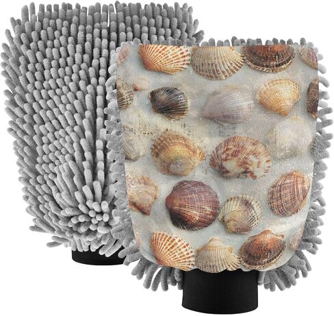 AIXIWAWA Car Wash Mitt Washing Glove Vintage Seashells Print Scratch Free Water Absorbent 2 Pack Medium in Saudi Arabia