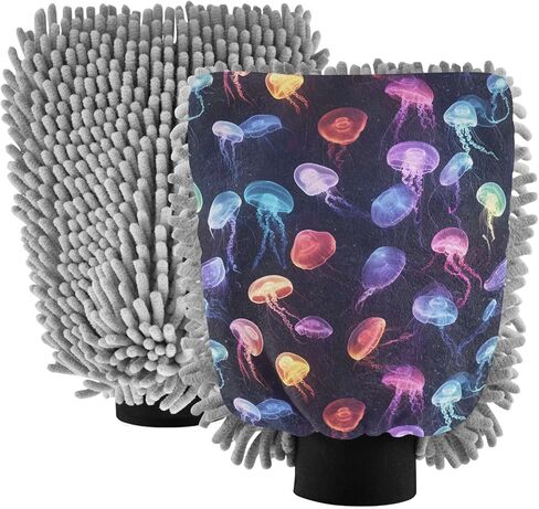 AIXIWAWA Aesthetic Jellyfish Print Car Wash Mitt Washing Glove Scratch Free Water Absorbent 2 Pack Large in Saudi Arabia