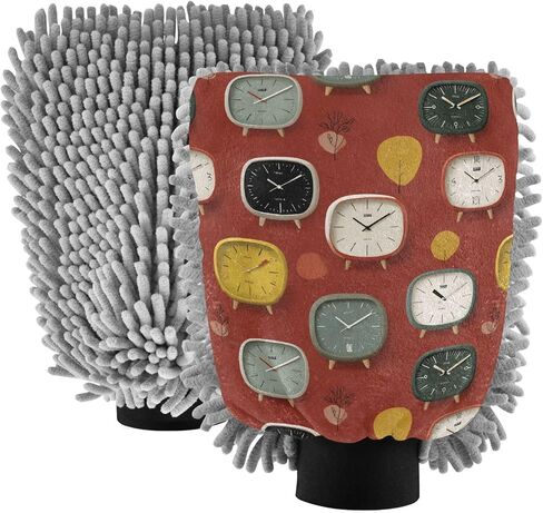 AIXIWAWA Cartoon Clocks Print Car Wash Mitt Washing Glove Scratch Free Water Absorbent 2 Pack Large in Saudi Arabia