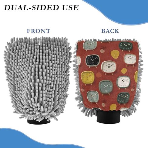 AIXIWAWA Cartoon Clocks Print Car Wash Mitt Washing Glove Scratch Free Water Absorbent 2 Pack Large in Saudi Arabia
