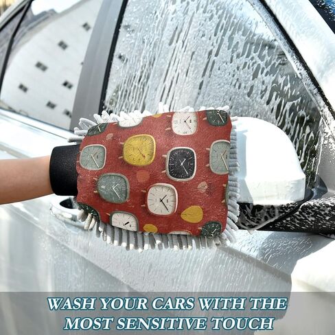 AIXIWAWA Cartoon Clocks Print Car Wash Mitt Washing Glove Scratch Free Water Absorbent 2 Pack Large in Saudi Arabia