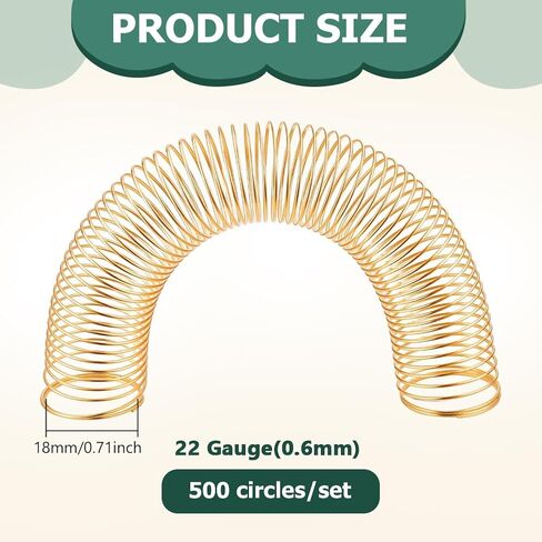 PH PandaHall 500 Loops Steel Memory Wire Golden Jewelry Wire Bendabe Metal Craft Wires for Women Rings Coil Ring Earrings Jewelry Making, Inner Diameter: 18mm, 22 Gauge in Saudi Arabia