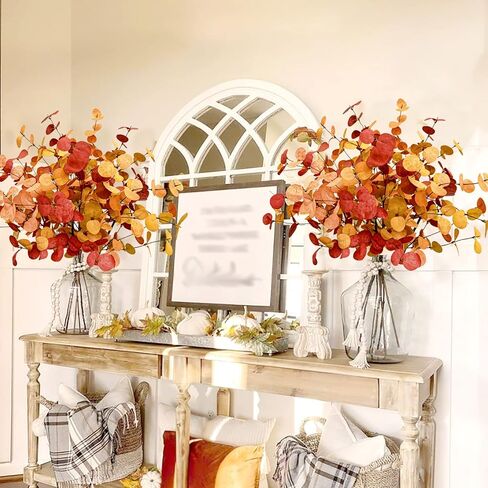 Agusbagli 6 Pcs Artificial Eucalyptus Leaves 28'' Tall Velvet Christmas Flowers Leaf Greenery Stems Winter Decorations for Holiday Xmas Tree Home Wedding Thanksgiving Floral Arrangements in Kuwait