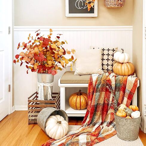 Agusbagli 6 Pcs Artificial Eucalyptus Leaves 28'' Tall Velvet Christmas Flowers Leaf Greenery Stems Winter Decorations for Holiday Xmas Tree Home Wedding Thanksgiving Floral Arrangements in Kuwait